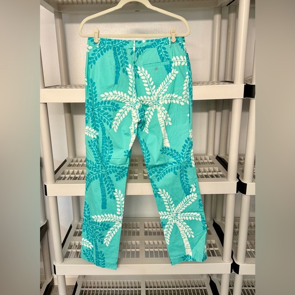 Lily Pulitzer Cotton Straight Leg Pants Palm Tree Print‎ Turquoise Size 10 - Picture 3 of 9